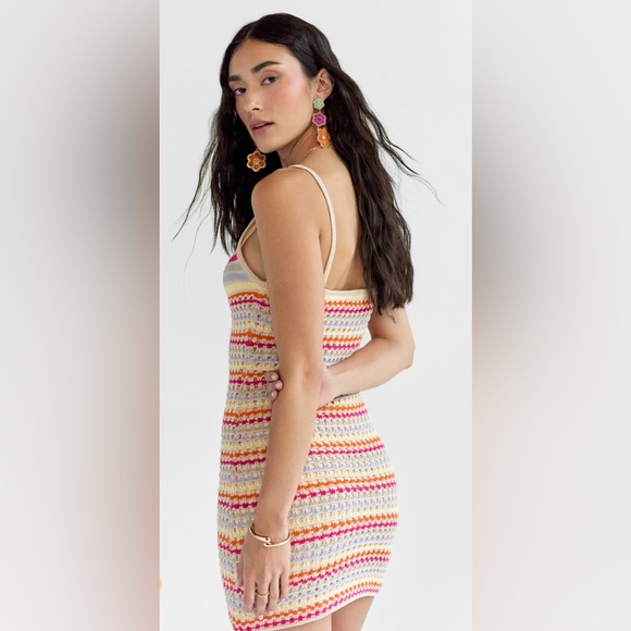 New Francesca’s Alethea Stripe Crochet Lined Dress Cover Up - Picture 4 of 6